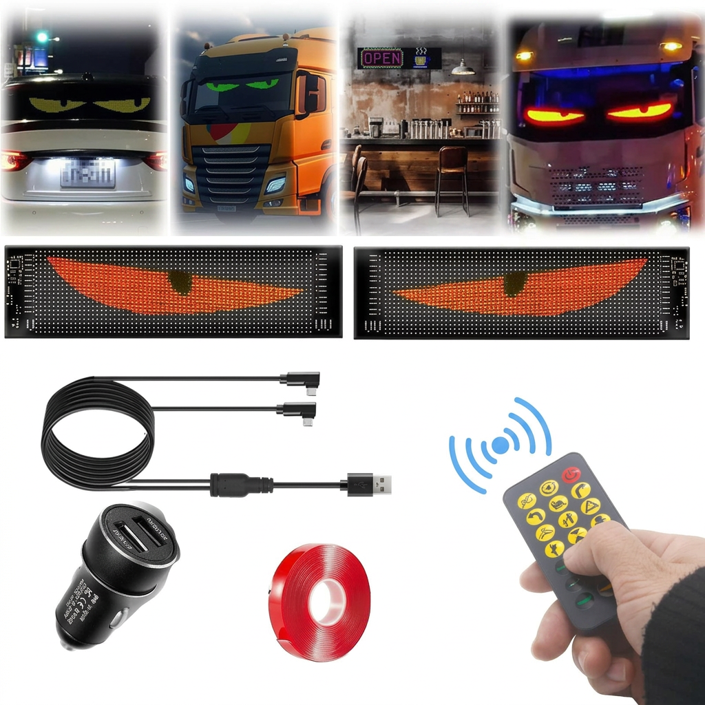 Upgrade Multiple Devil Eyes Light, Full Color led Eyes for car Windshield, Programmable Scrolling LED Display for Car, Car Eyes Animated Led for Car SUV Truck Window