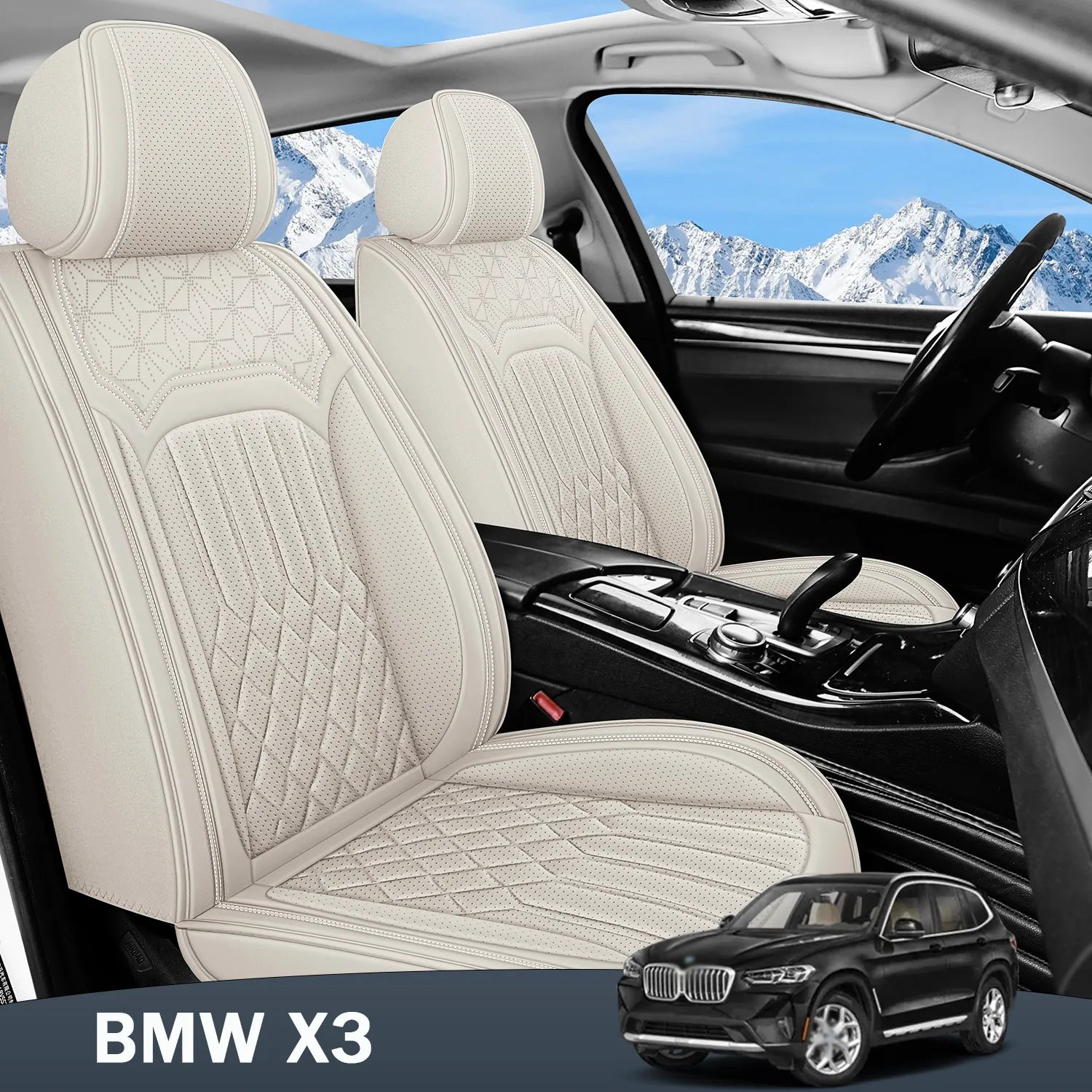 Premium Nappa Leather Seat Covers for BMW X3 2005-2026, Breathable All-Season Comfort