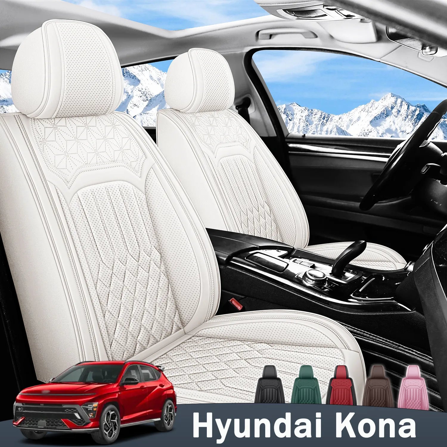 Premium Nappa Leather Seat Covers for Hyundai Kona 2018-2026, Breathable All-Season Comfort