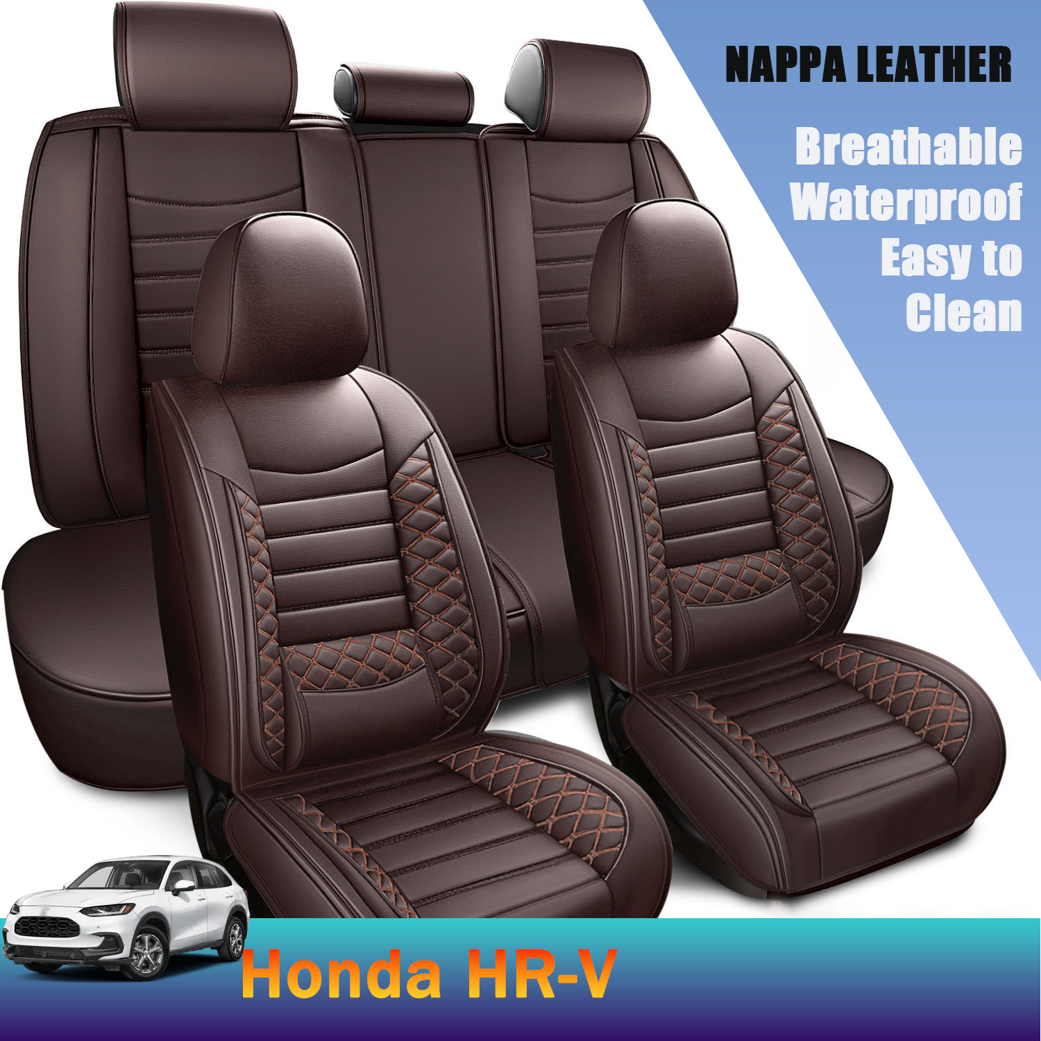 ITEYAO 2016-2026 Honda HR-V Seat Covers Full Set 5-Seats, Premium Nappa Leather Car Seat Covers Waterproof Durable