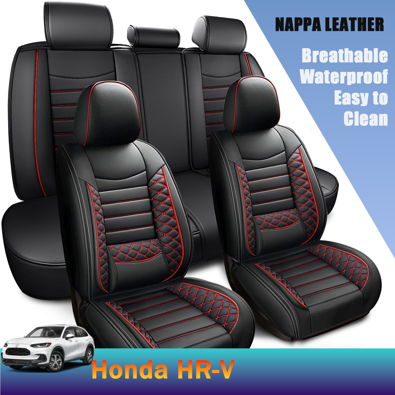 ITEYAO 2016-2026 Honda HR-V Seat Covers Full Set 5-Seats, Premium Nappa Leather Car Seat Covers Waterproof Durable