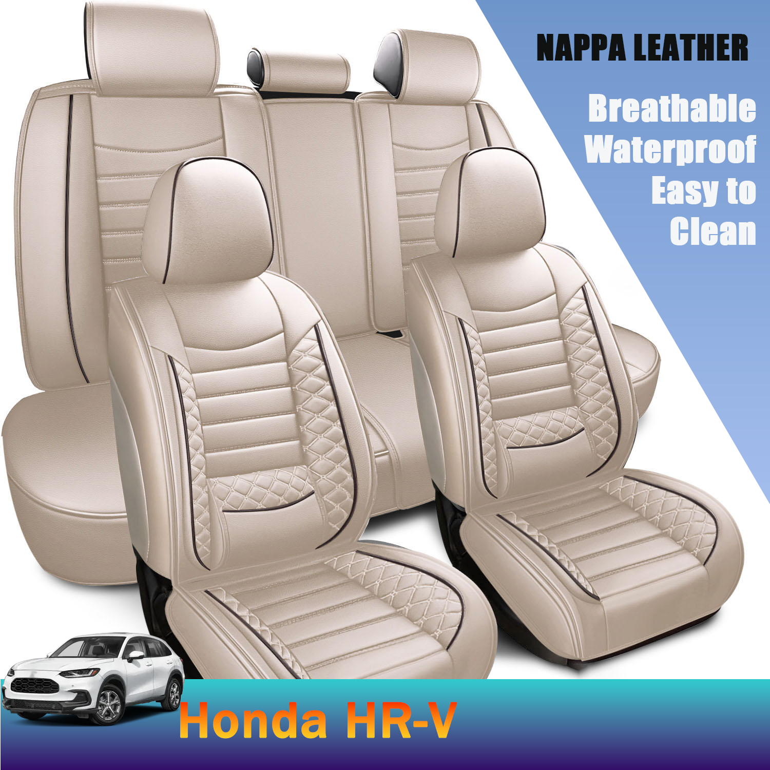 ITEYAO 2016-2026 Honda HR-V Seat Covers Full Set 5-Seats, Premium Nappa Leather Car Seat Covers Waterproof Durable