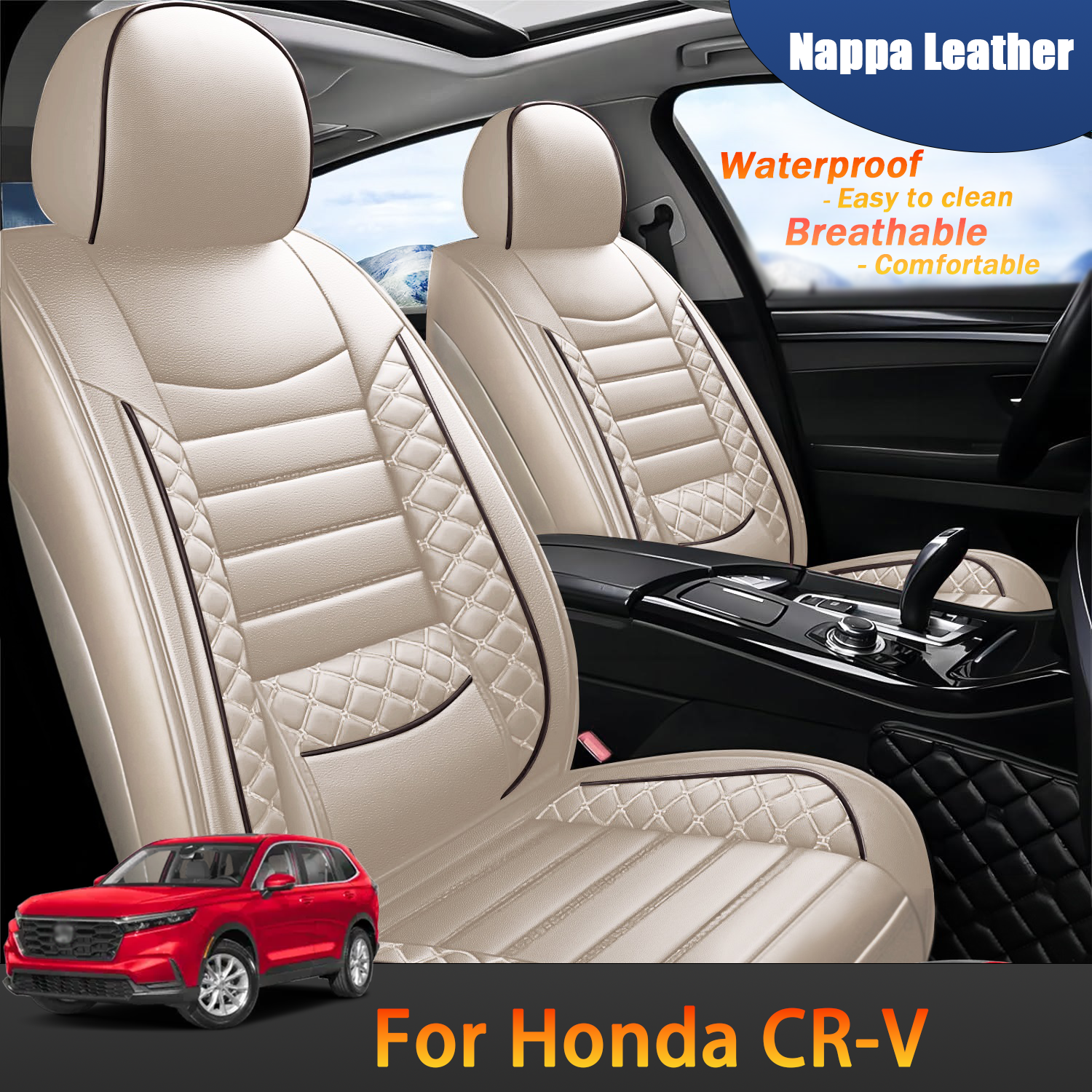 ITEYAO 2023-2026 Honda CRV Seat Covers Full Set 5-Seats, Premium Nappa Leather Car Seat Covers Waterproof Durable