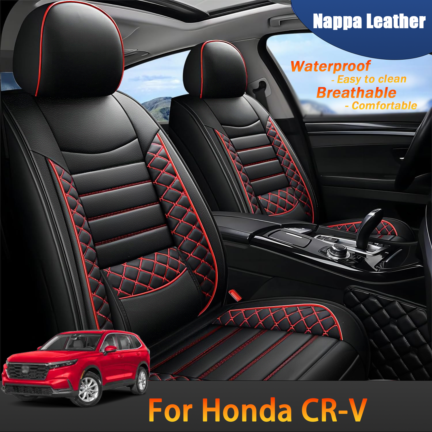 ITEYAO 2023-2026 Honda CRV Seat Covers Full Set 5-Seats, Premium Nappa Leather Car Seat Covers Waterproof Durable