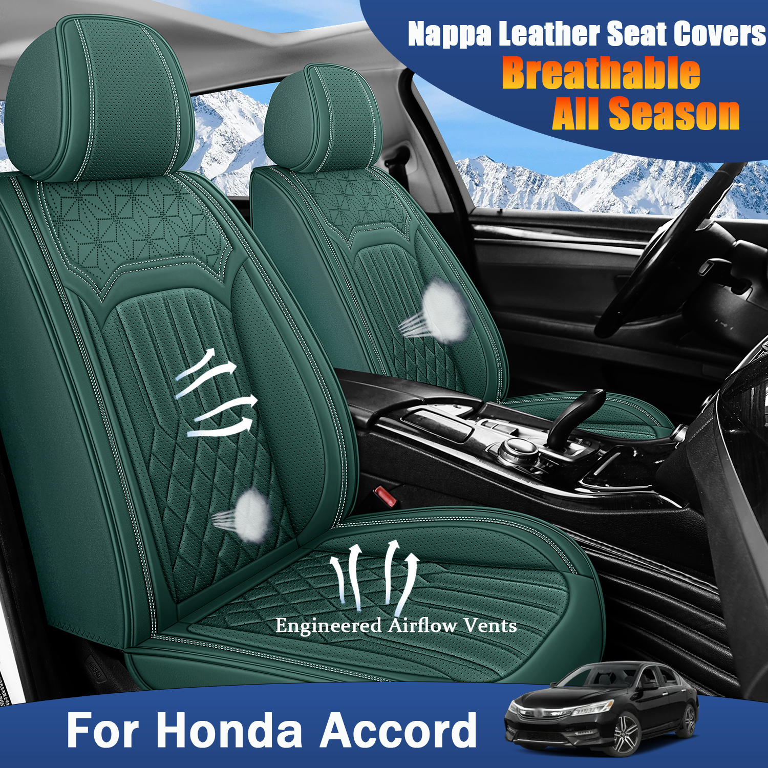 ITEYAO 2003-2022 Honda Accord Seat Covers Full Set 5-Seats, Premium Nappa Leather Car Seat Covers Breathable All-Season