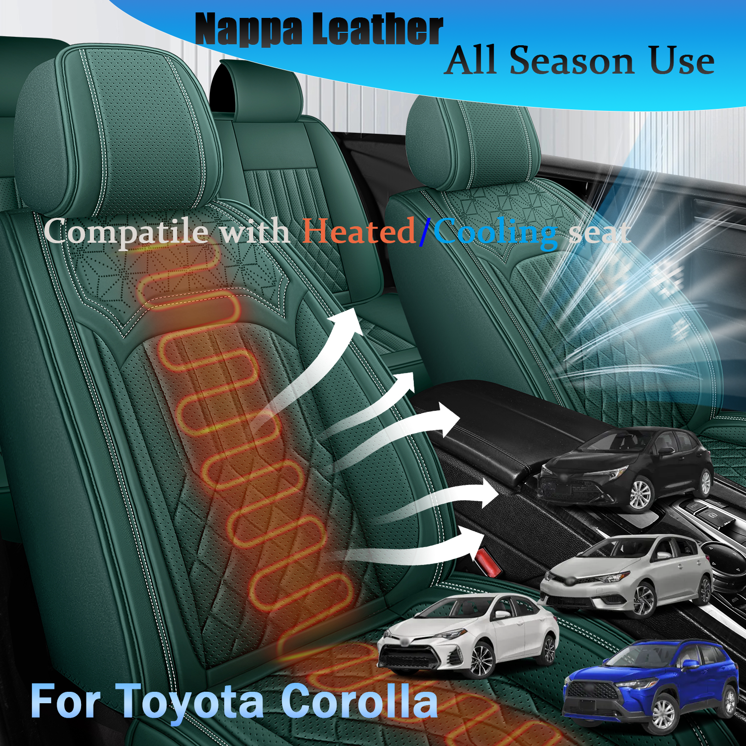 ITEYAO 2006-2026 Toyota Corolla Seat Covers Full Set 5-Seats, Premium Nappa Leather Car Seat Covers Breathable All-Season