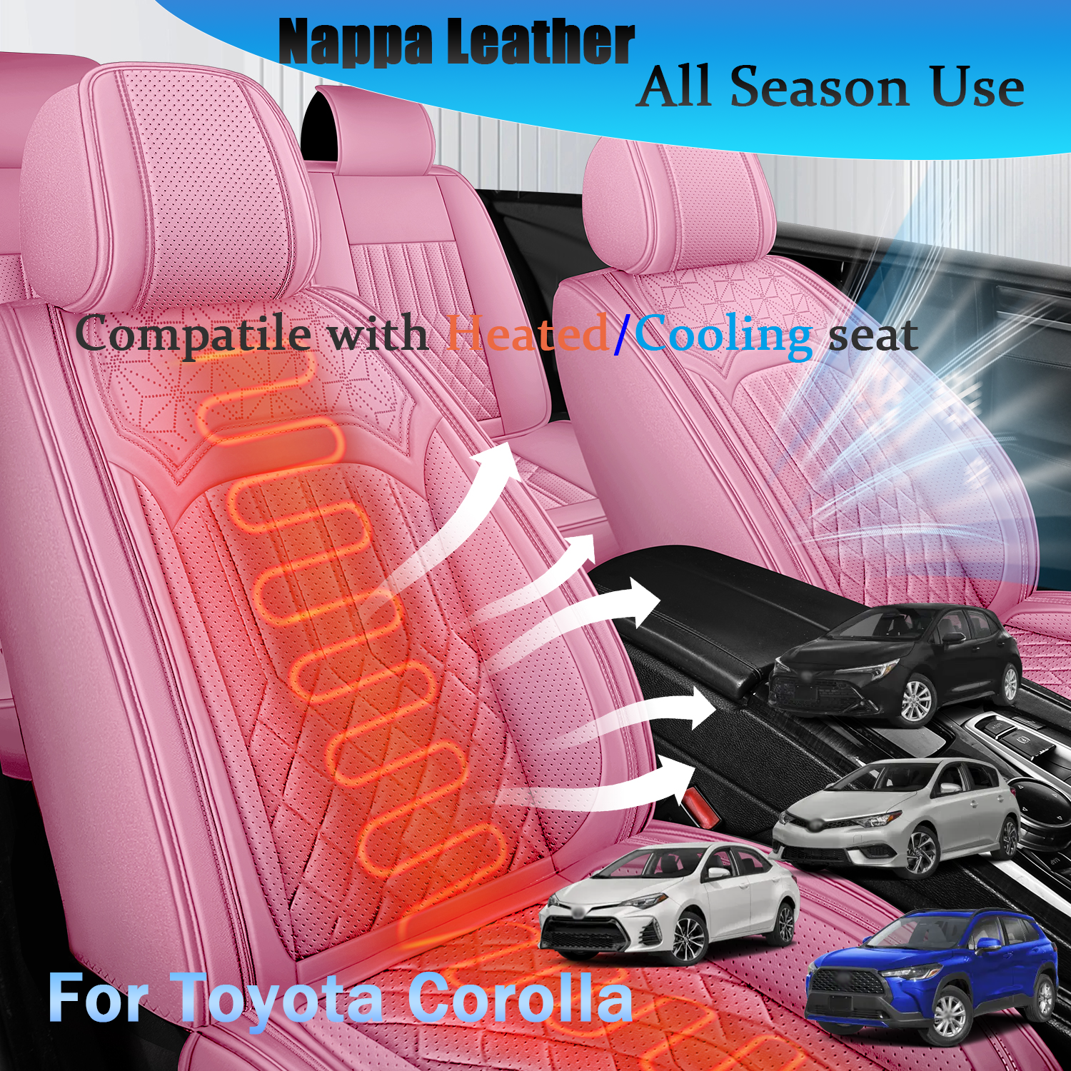ITEYAO 2006-2026 Toyota Corolla Seat Covers Full Set 5-Seats, Premium Nappa Leather Car Seat Covers Breathable All-Season