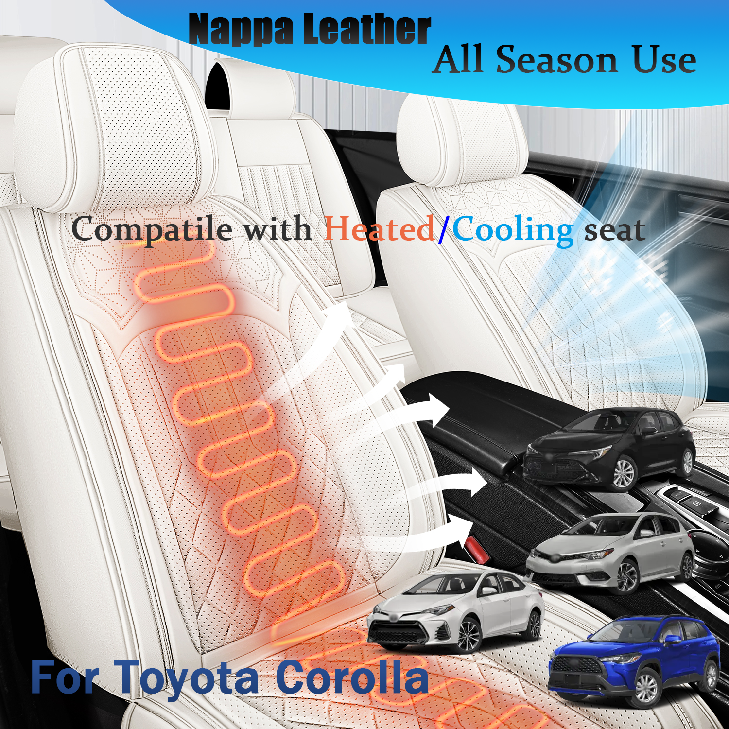 ITEYAO 2006-2026 Toyota Corolla Seat Covers Full Set 5-Seats, Premium Nappa Leather Car Seat Covers Breathable All-Season
