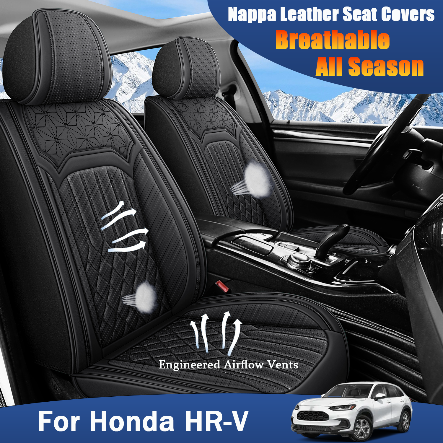 ITEYAO 2016-2026 Honda HRV Seat Covers Full Set 5-Seats, Premium Nappa Leather Car Seat Covers Breathable All-Season