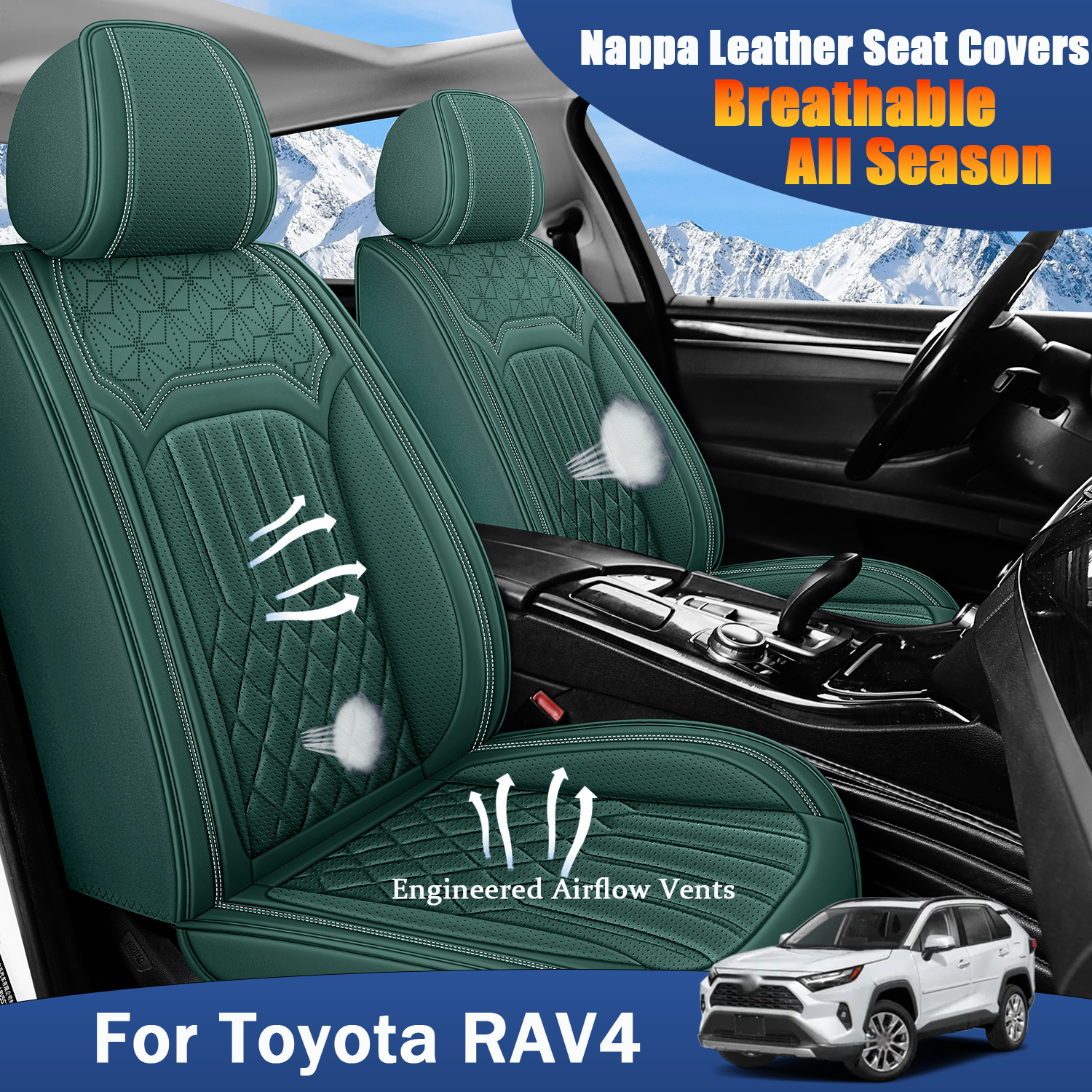 ITEYAO 2016-2026 Toyota RAV4 Seat Covers Full Set 5-Seats, Premium Nappa Leather Car Seat Covers Breathable All-Season