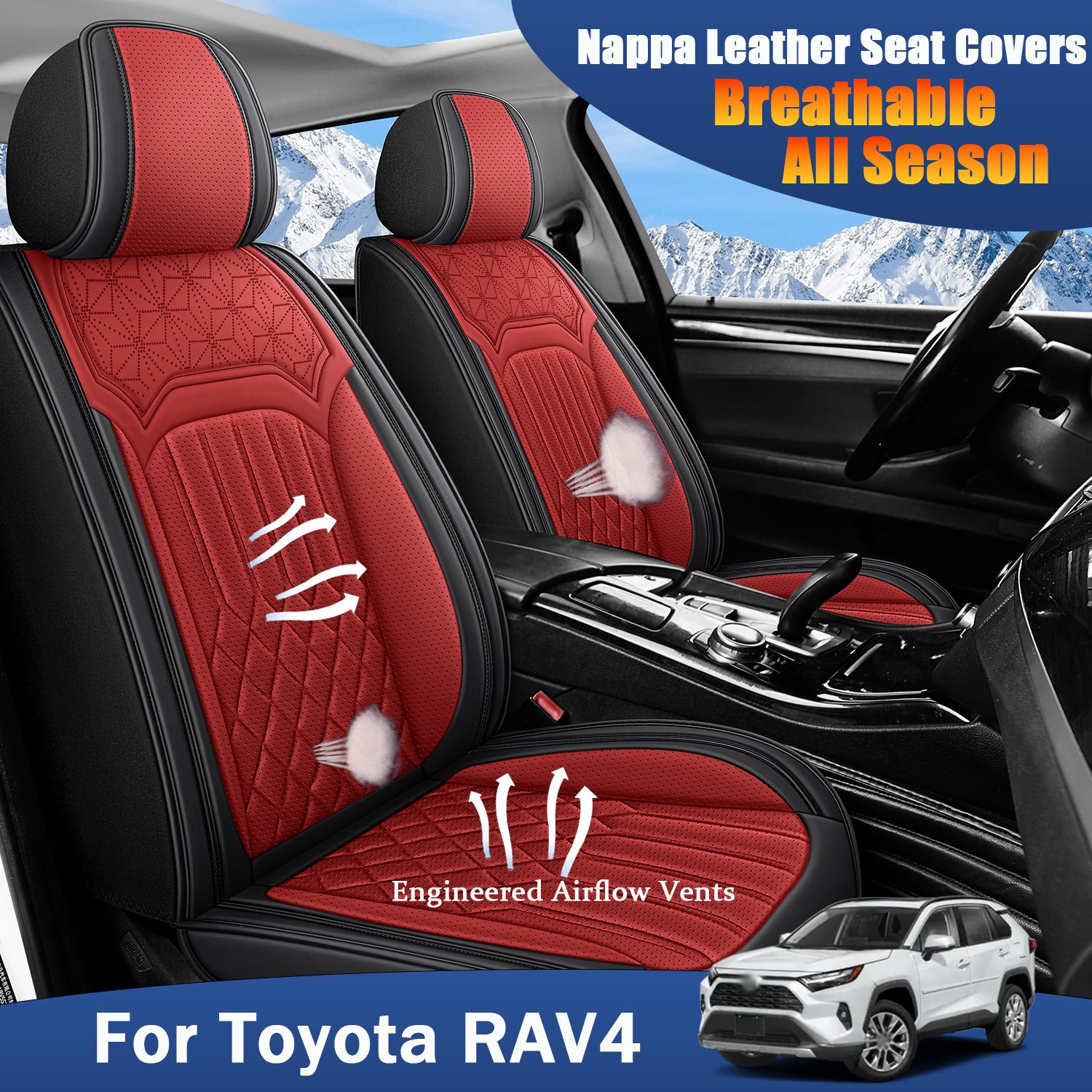 ITEYAO 2016-2026 Toyota RAV4 Seat Covers Full Set 5-Seats, Premium Nappa Leather Car Seat Covers Breathable All-Season