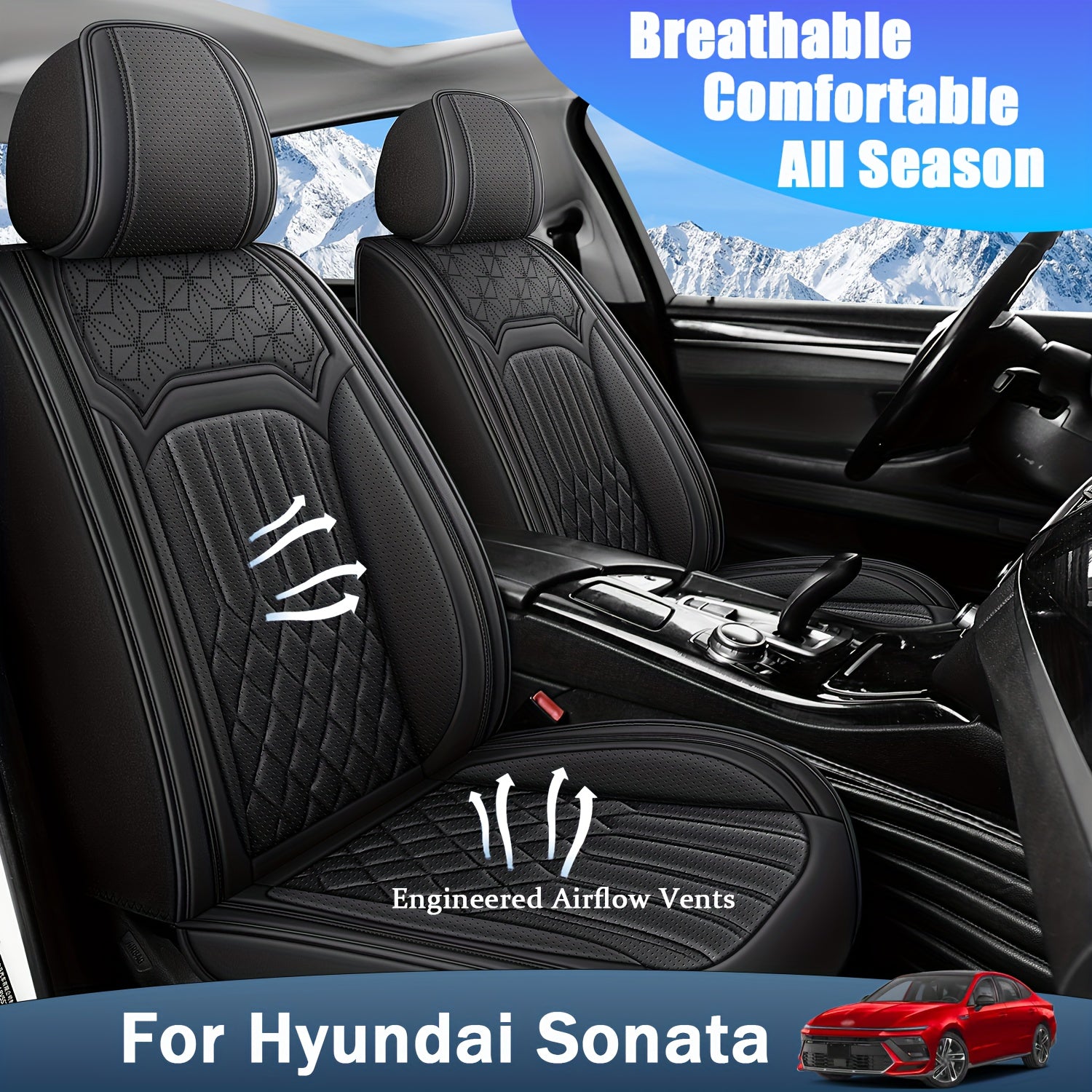 ITEYAO 2005-2026 Hyundai Sonata Seat Covers Full Set 5-Seats, Premium Nappa Leather Car Seat Covers Breathable All-Season