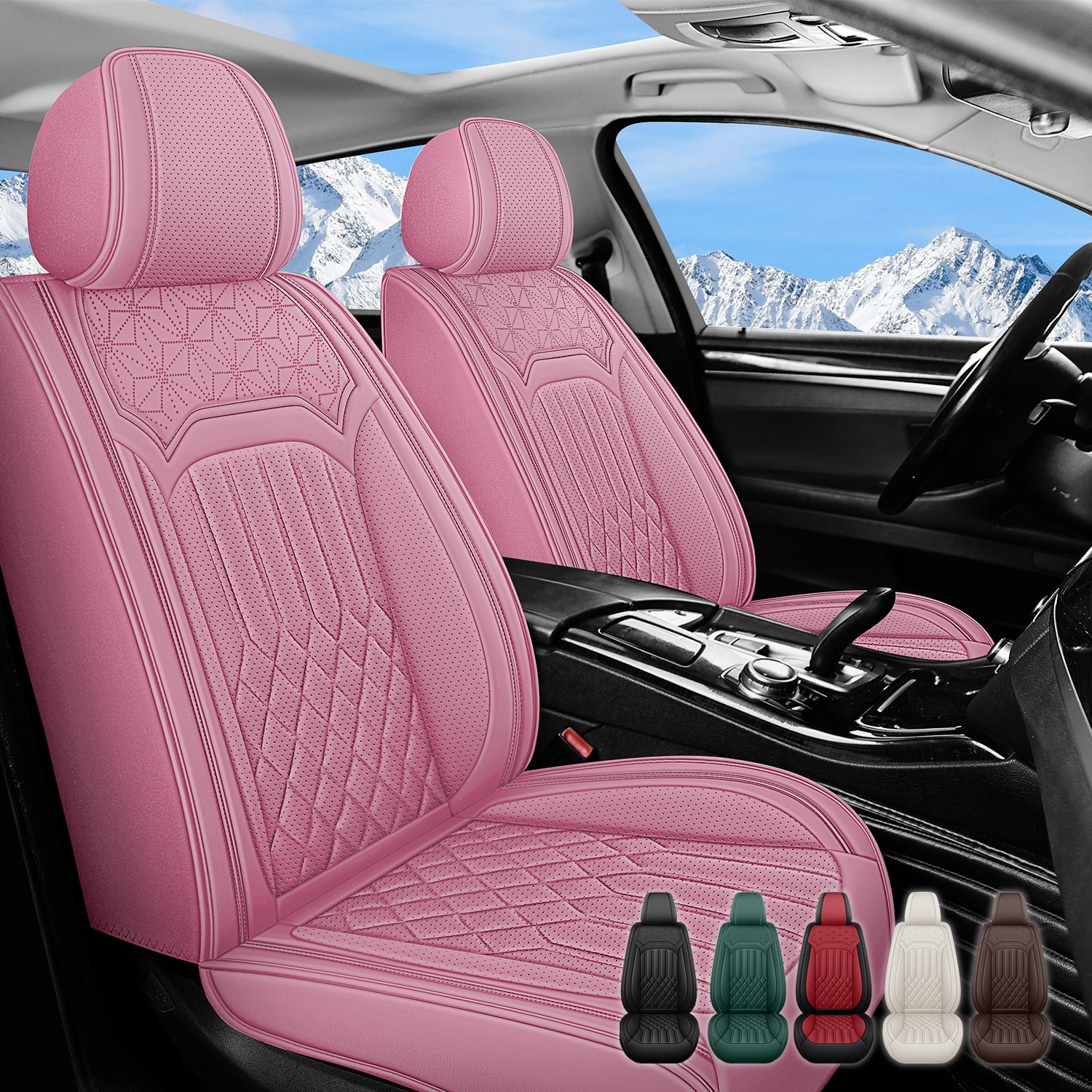5-Seats Breathable Car Seat Covers Front and Rear Seat Full Set, Premium Comfortable Leather Automotive Seat Covers All Season Use