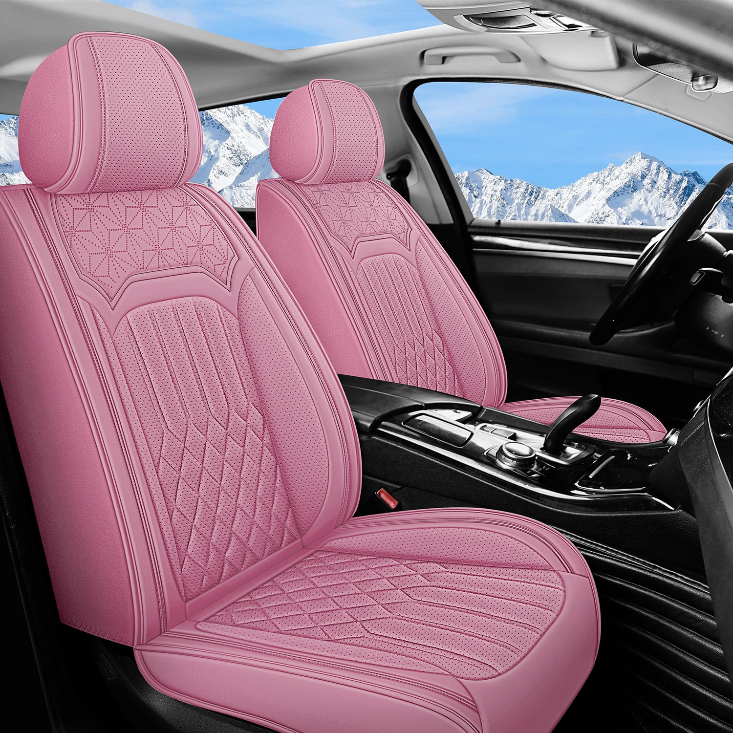 5-Seats ITEYAO Pink Car Seat Covers for Girl and Women, Breathable Nappa Leather girly Auto Seat Protectors