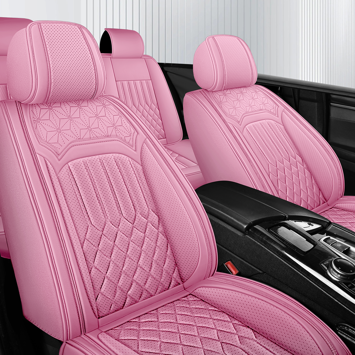 5-Seats ITEYAO Pink Car Seat Covers for Girl and Women, Breathable Nappa Leather girly Auto Seat Protectors