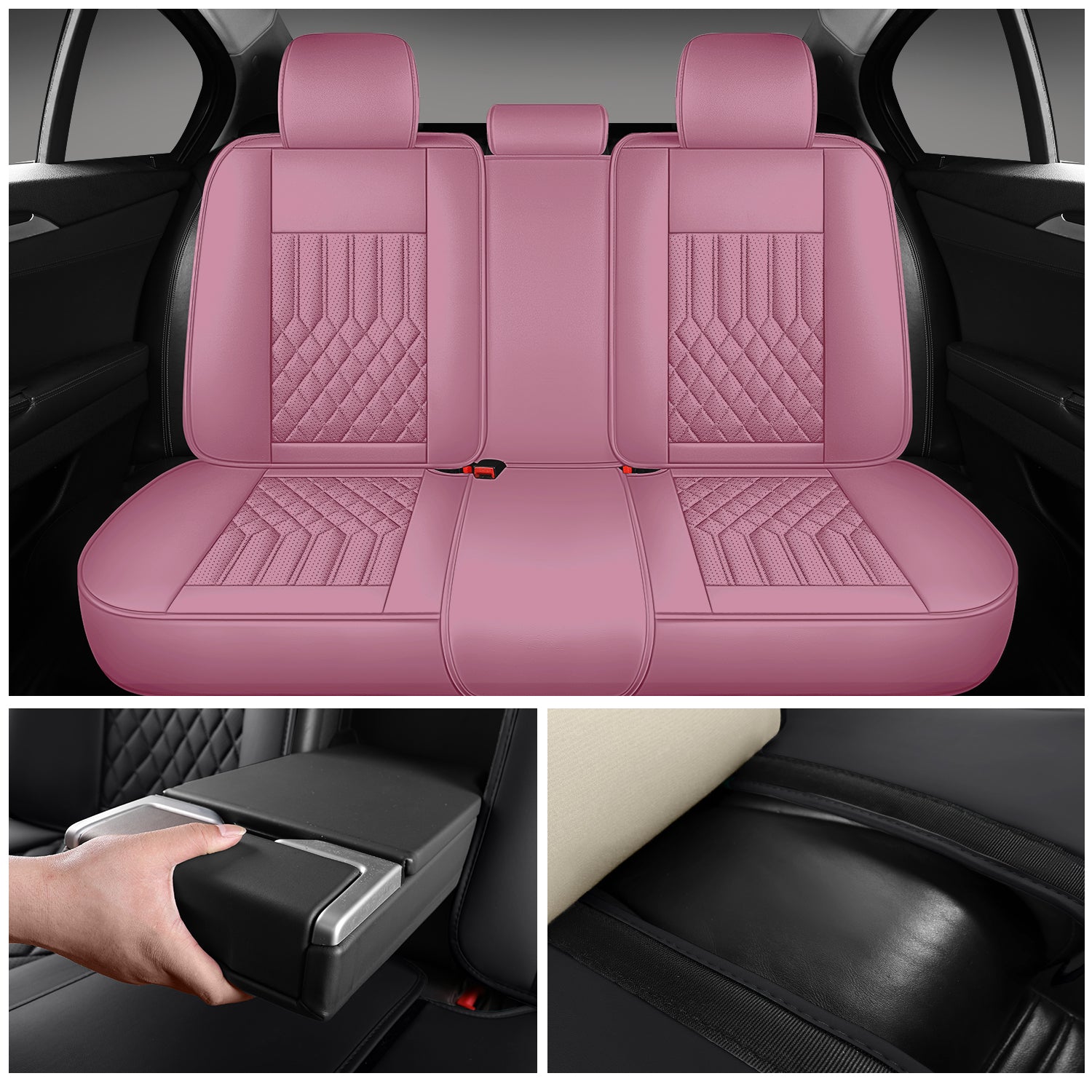 5-Seats ITEYAO Pink Car Seat Covers for Girl and Women, Breathable Nappa Leather girly Auto Seat Protectors