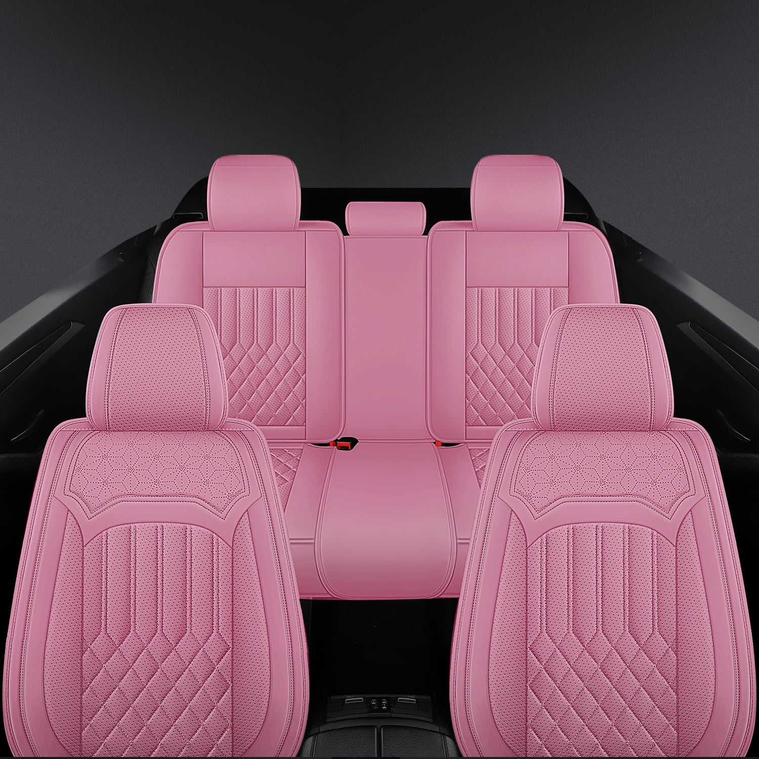 5-Seats ITEYAO Pink Car Seat Covers for Girl and Women, Breathable Nappa Leather girly Auto Seat Protectors