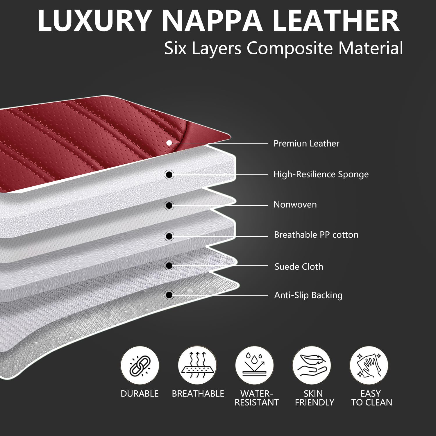ITEYAO 2016-2026 Toyota RAV4 Seat Covers Full Set 5-Seats, Premium Nappa Leather Car Seat Covers Breathable All-Season