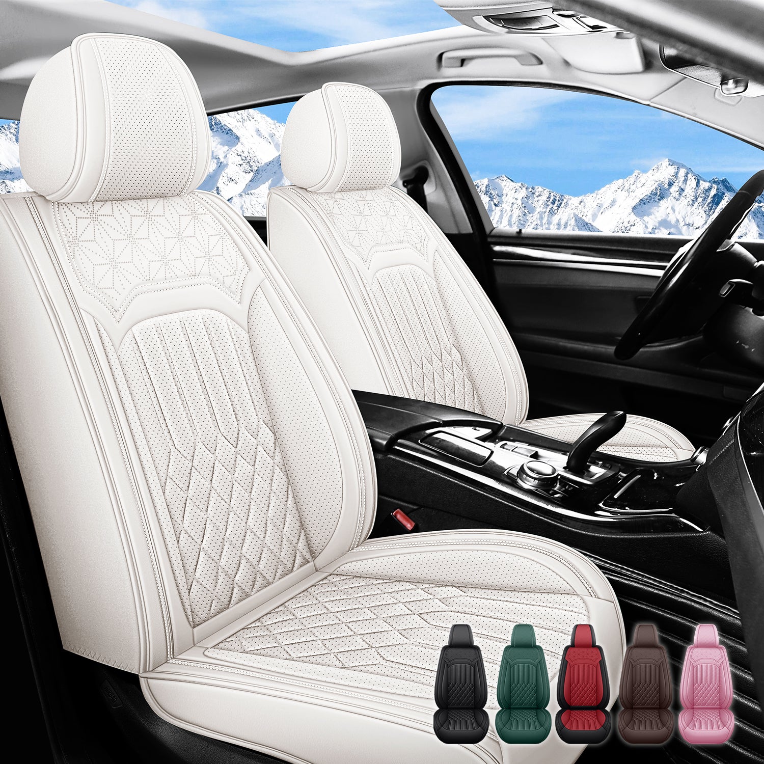 5-Seats Breathable Car Seat Covers Front and Rear Seat Full Set, Premium Comfortable Leather Automotive Seat Covers All Season Use