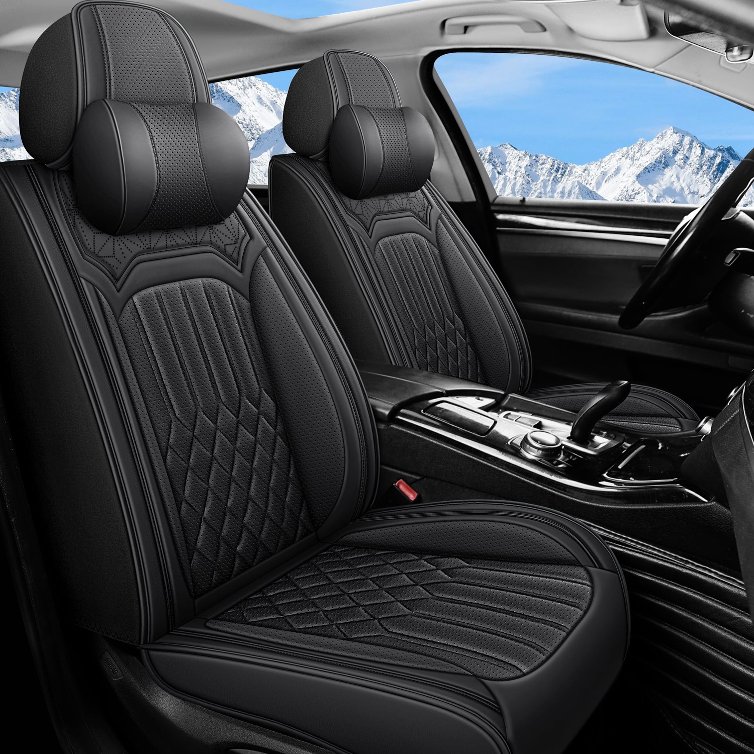 5-Seats Breathable Car Seat Covers Front and Rear Seat Full Set, Premium Comfortable Leather Automotive Seat Covers All Season Use