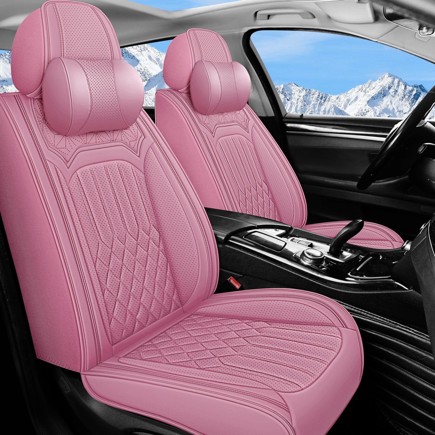 5-Seats ITEYAO Pink Car Seat Covers for Girl and Women, Breathable Nappa Leather girly Auto Seat Protectors