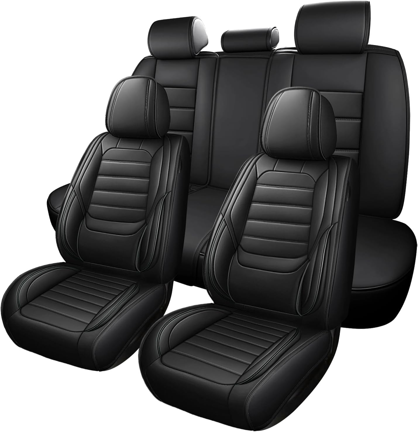 5-Seats Luxury Car Seat Covers Front and Rear Seats Full Set, Nappa Leather Automotive Seat Protectors Waterproof