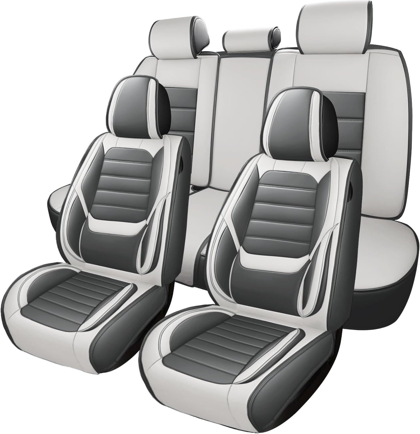 5-Seats Luxury Car Seat Covers Front and Rear Seats Full Set, Nappa Leather Automotive Seat Protectors Waterproof