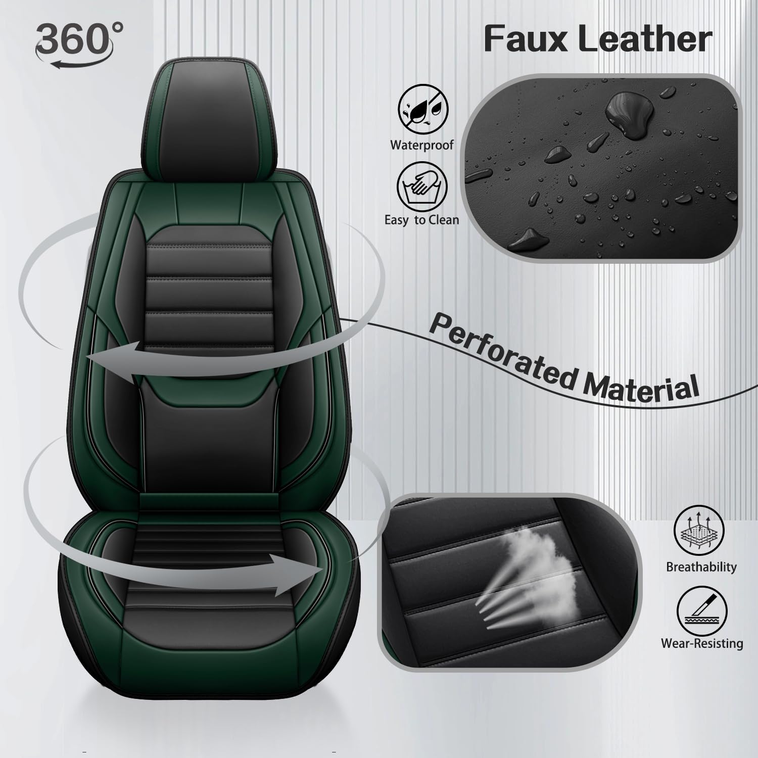 Waterproof Car Seat Covers, Premium Nappa Leather Scratch Resistant&Durable, Universal fit for most cars, Suvs, and Trucks.