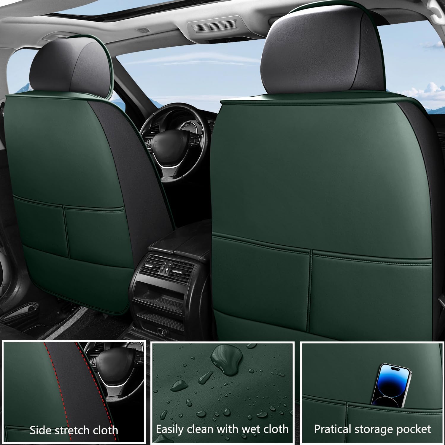 Waterproof Car Seat Covers, Premium Nappa Leather Scratch Resistant&Durable, Universal fit for most cars, Suvs, and Trucks.