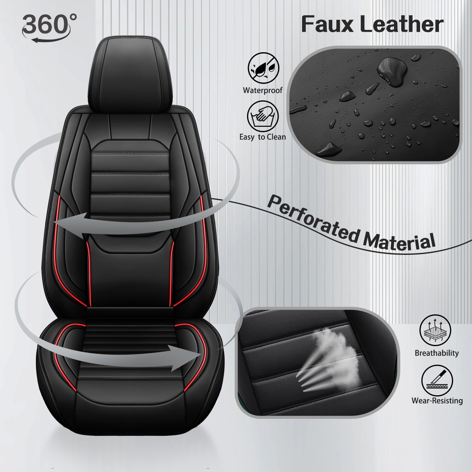 Waterproof Car Seat Covers, Premium Nappa Leather Scratch Resistant&Durable, Universal fit for most cars, Suvs, and Trucks.