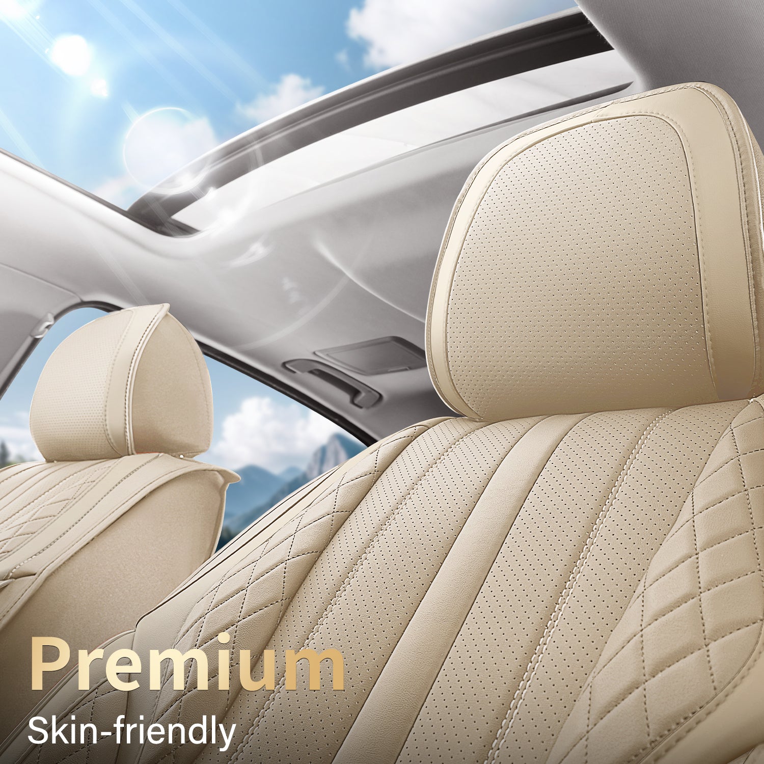 2-Seats ITEYAO Front Seat Covers for Cars, Luxury Faux Leather Driver Car Seat Covers Breathable