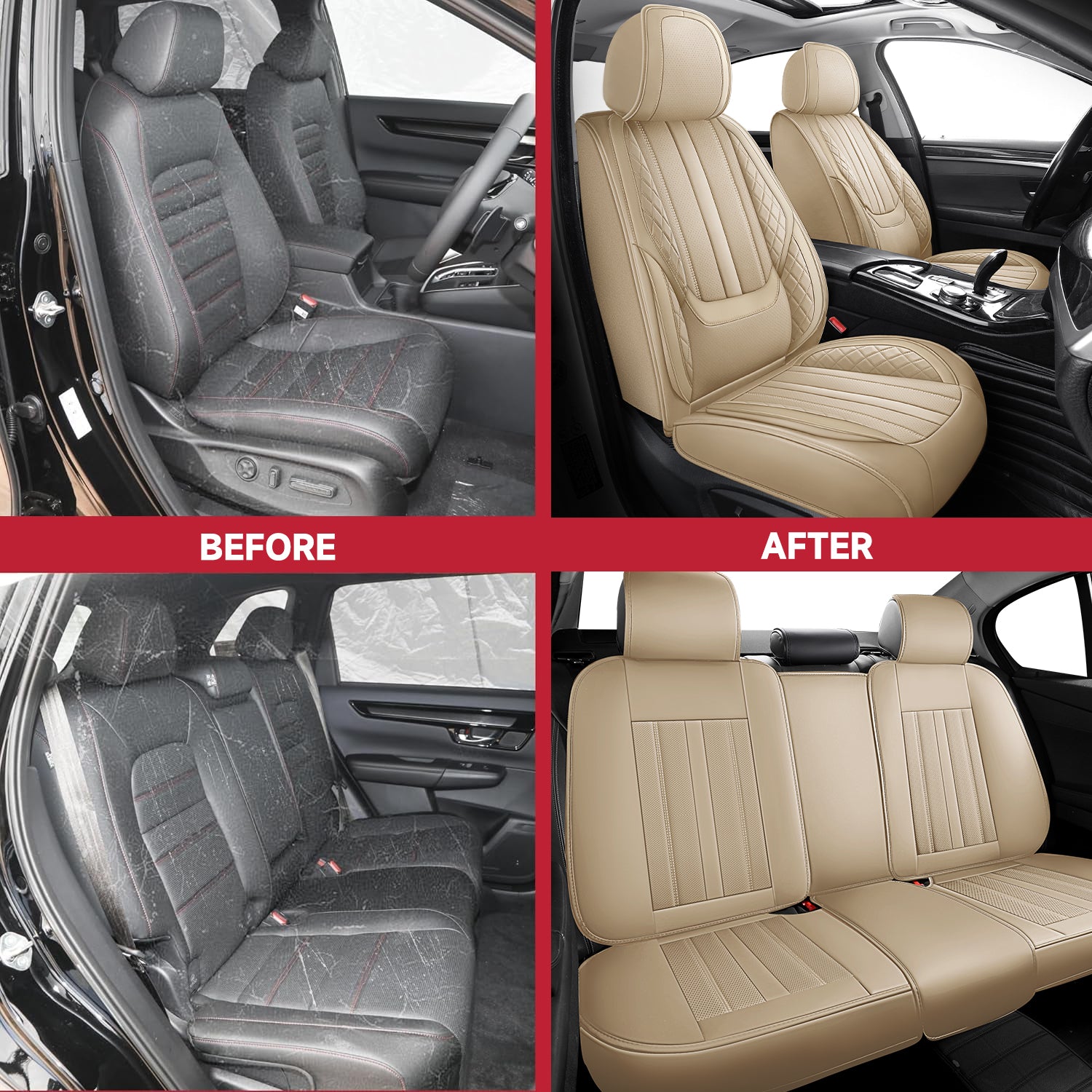 5-Seats ITEYAO Car Seat Covers Front and Rear Seat Full Set, Premium Faux Leather Automotive Seat Covers Breathable Comfortable All Season Use
