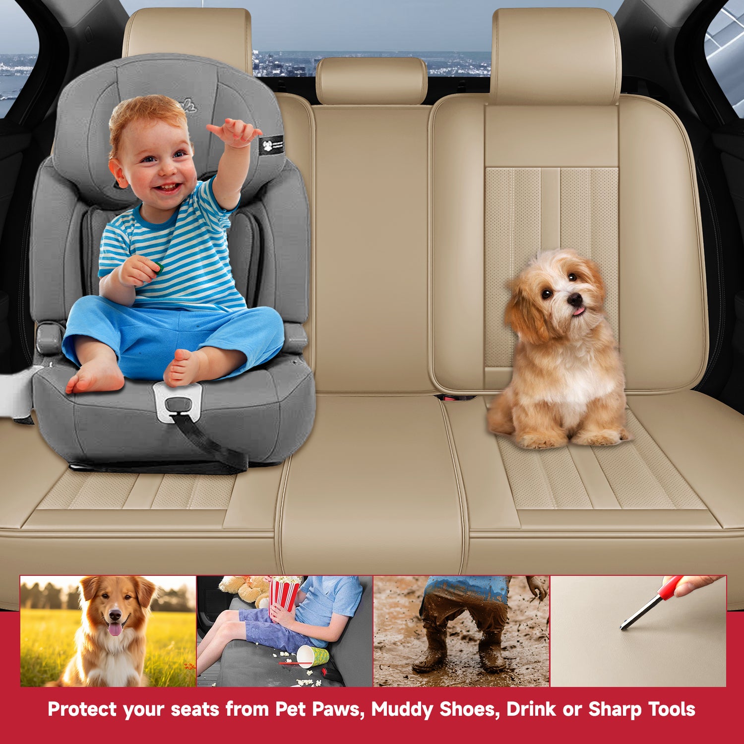 5-Seats ITEYAO Car Seat Covers Front and Rear Seat Full Set, Premium Faux Leather Automotive Seat Covers Breathable Comfortable All Season Use