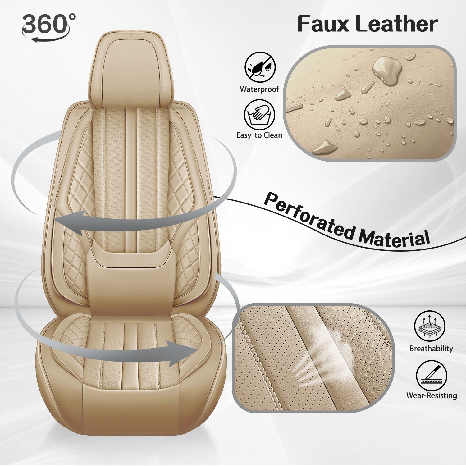 2-Seats ITEYAO Front Seat Covers for Cars, Luxury Faux Leather Driver Car Seat Covers Breathable
