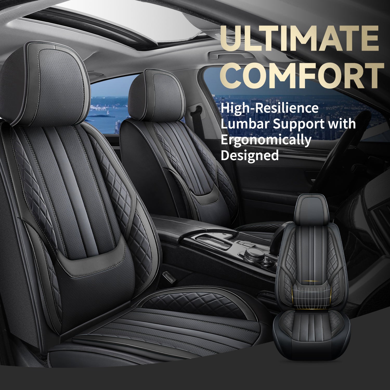 5-Seats ITEYAO Car Seat Covers Front and Rear Seat Full Set, Premium Faux Leather Automotive Seat Covers Breathable Comfortable All Season Use