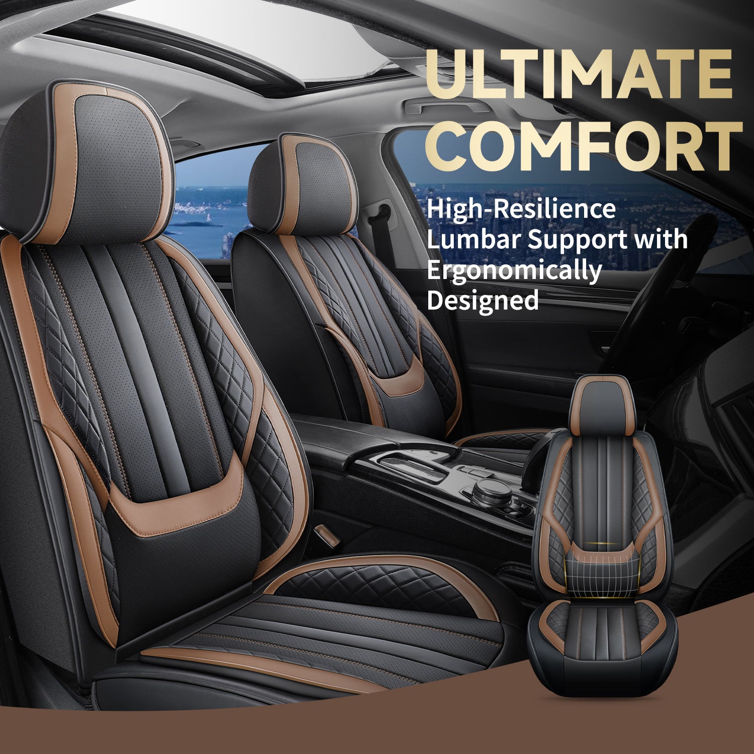 5-Seats ITEYAO Car Seat Covers Front and Rear Seat Full Set, Premium Faux Leather Automotive Seat Covers Breathable Comfortable All Season Use