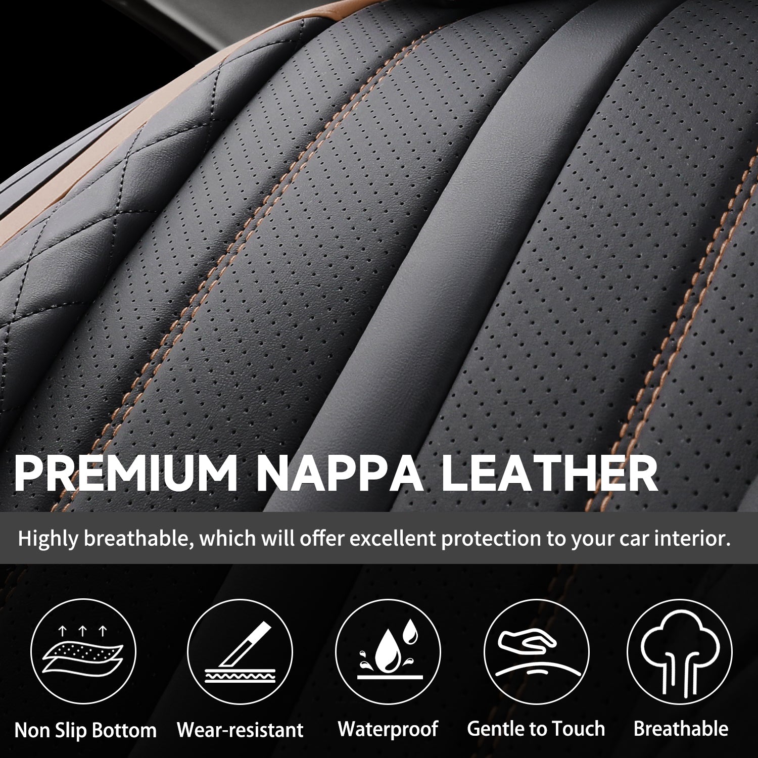 5-Seats ITEYAO Car Seat Covers Front and Rear Seat Full Set, Premium Faux Leather Automotive Seat Covers Breathable Comfortable All Season Use
