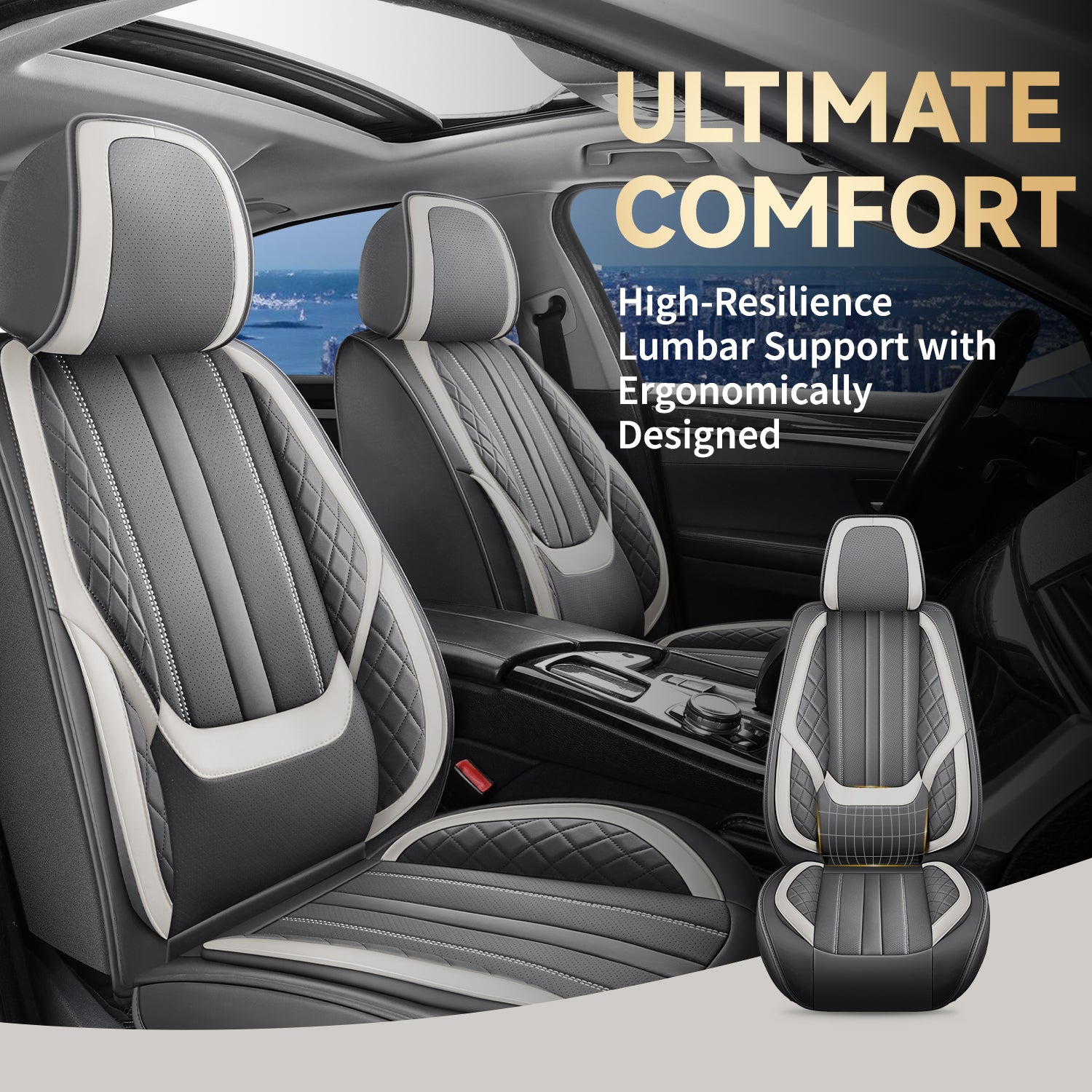 5-Seats ITEYAO Car Seat Covers Front and Rear Seat Full Set, Premium Faux Leather Automotive Seat Covers Breathable Comfortable All Season Use