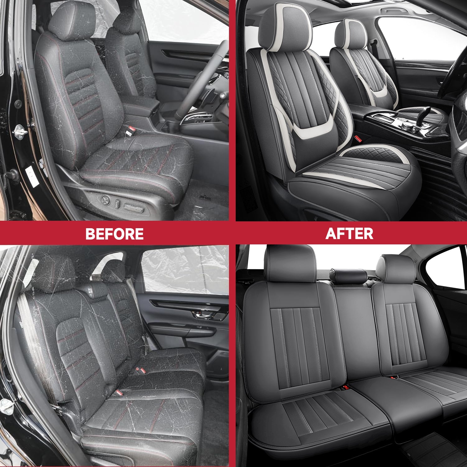 5-Seats ITEYAO Car Seat Covers Front and Rear Seat Full Set, Premium Faux Leather Automotive Seat Covers Breathable Comfortable All Season Use