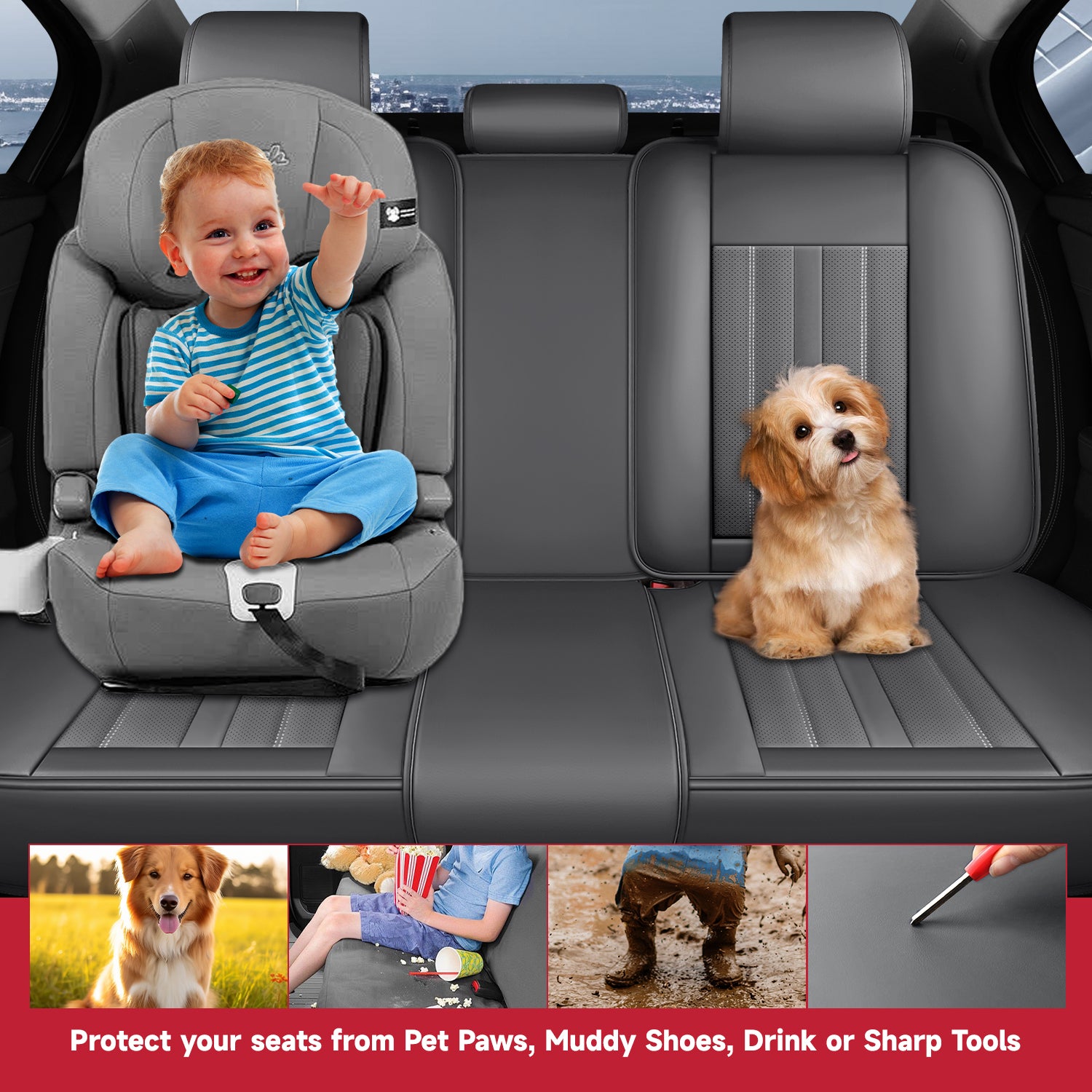 5-Seats ITEYAO Car Seat Covers Front and Rear Seat Full Set, Premium Faux Leather Automotive Seat Covers Breathable Comfortable All Season Use