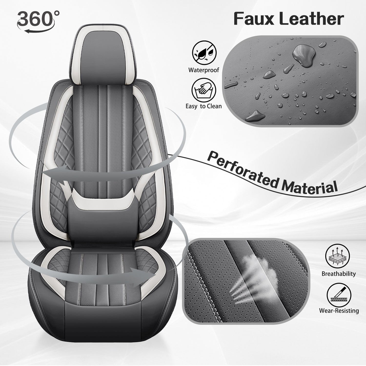 2-Seats ITEYAO Front Seat Covers for Cars, Luxury Faux Leather Driver Car Seat Covers Breathable