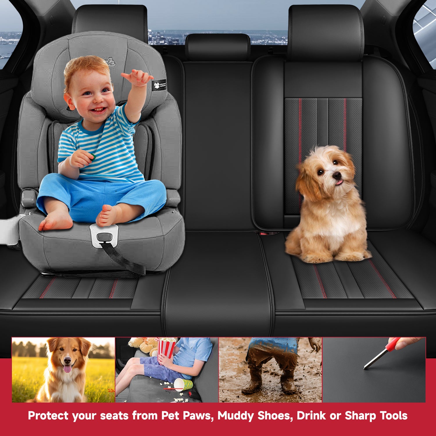 5-Seats ITEYAO Car Seat Covers Front and Rear Seat Full Set, Premium Faux Leather Automotive Seat Covers Breathable Comfortable All Season Use
