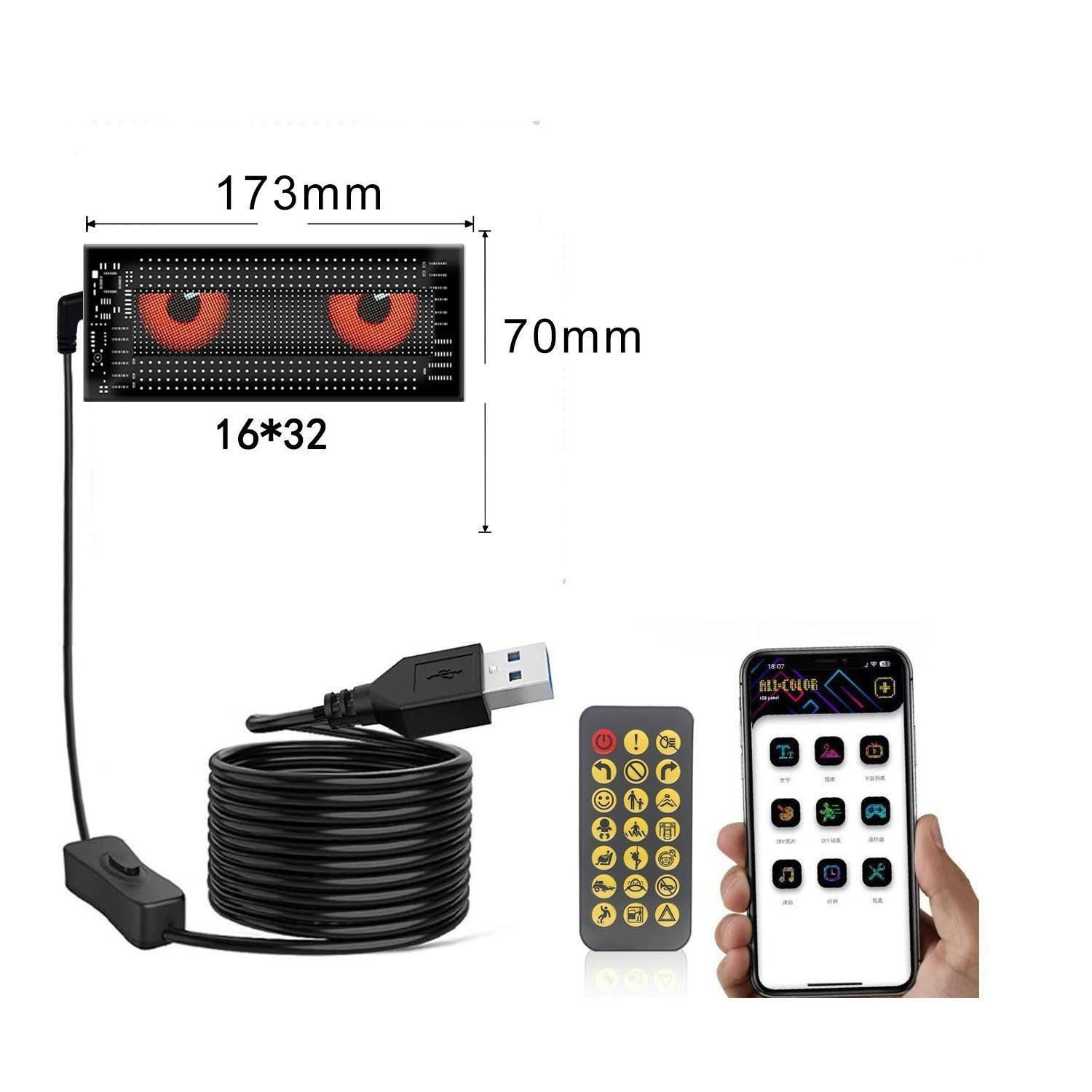 Upgrade Multiple Devil Eyes Light, Full Color led Eyes for car Windshield, Programmable Scrolling LED Display for Car, Car Eyes Animated Led for Car SUV Truck Window