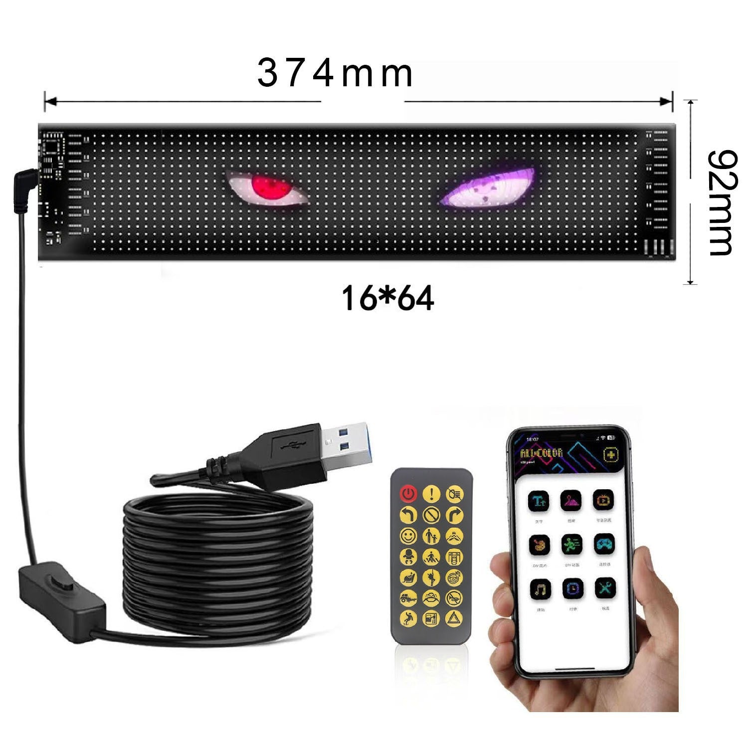 Upgrade Multiple Devil Eyes Light, Full Color led Eyes for car Windshield, Programmable Scrolling LED Display for Car, Car Eyes Animated Led for Car SUV Truck Window