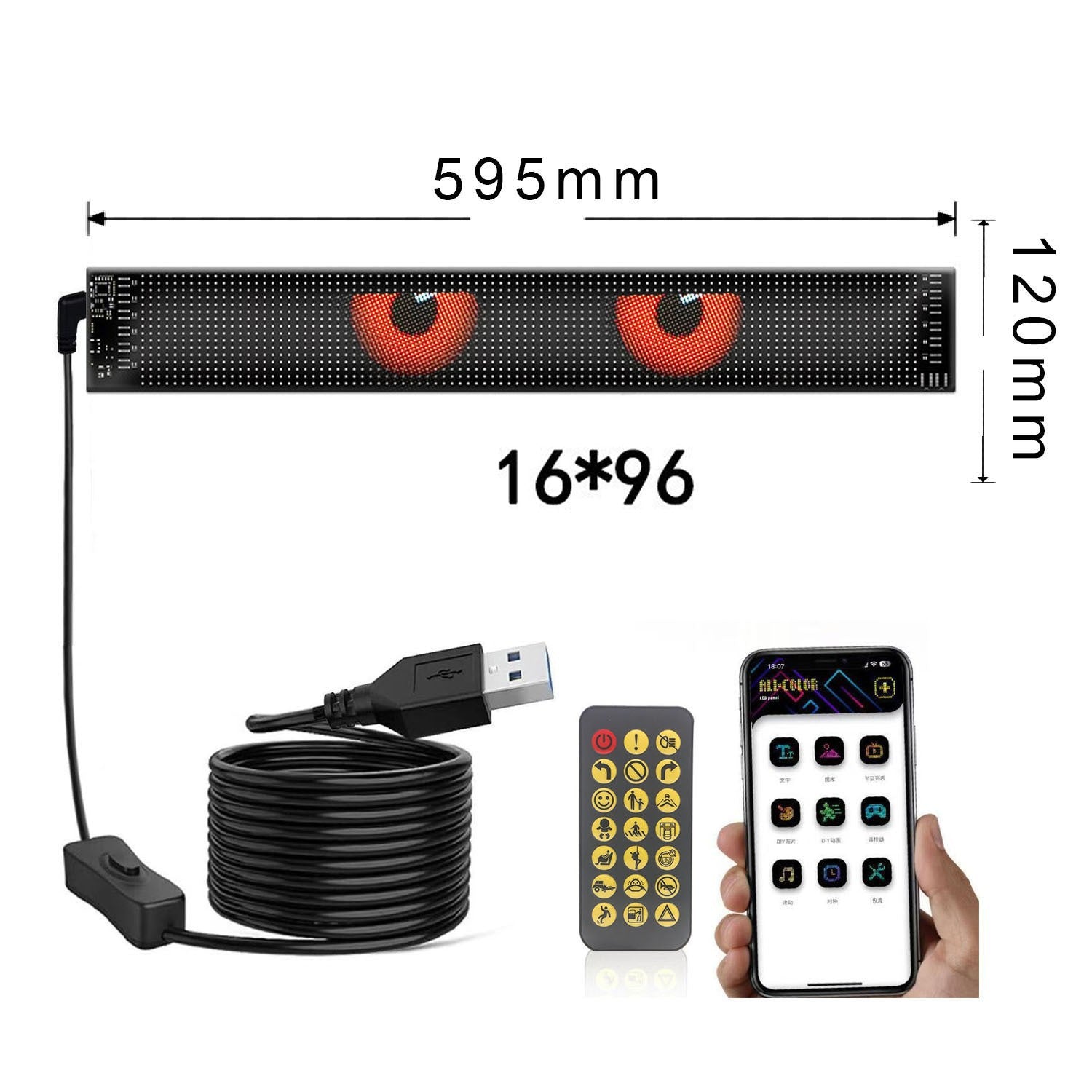 Upgrade Multiple Devil Eyes Light, Full Color led Eyes for car Windshield, Programmable Scrolling LED Display for Car, Car Eyes Animated Led for Car SUV Truck Window