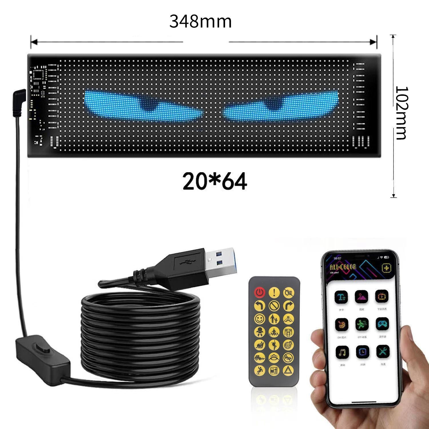 Upgrade Multiple Devil Eyes Light, Full Color led Eyes for car Windshield, Programmable Scrolling LED Display for Car, Car Eyes Animated Led for Car SUV Truck Window