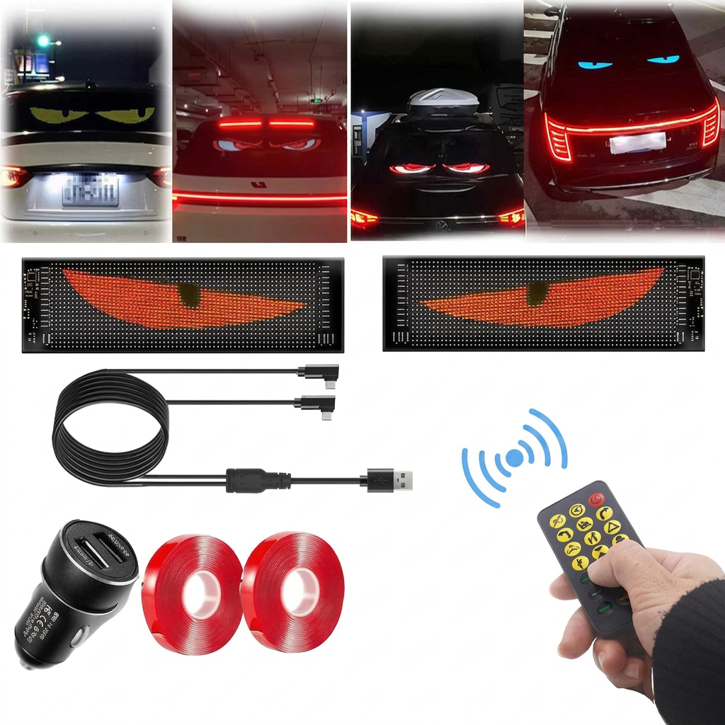 Upgrade Multiple Devil Eyes Light, Full Color led Eyes for car Windshield, Programmable Scrolling LED Display for Car, Car Eyes Animated Led for Car SUV Truck Window