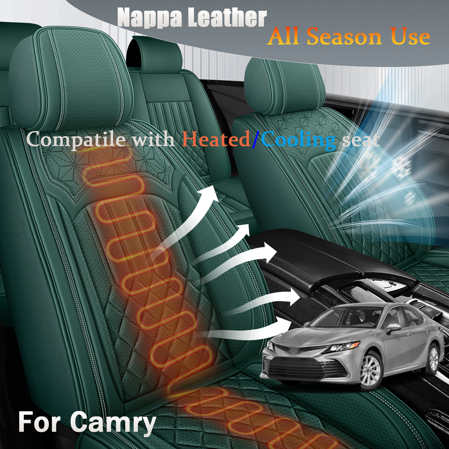 ITEYAO 1998-2026 Toyota Camry Seat Covers Full Set 5-Seats, Premium Nappa Leather Car Seat Covers Breathable All-Season