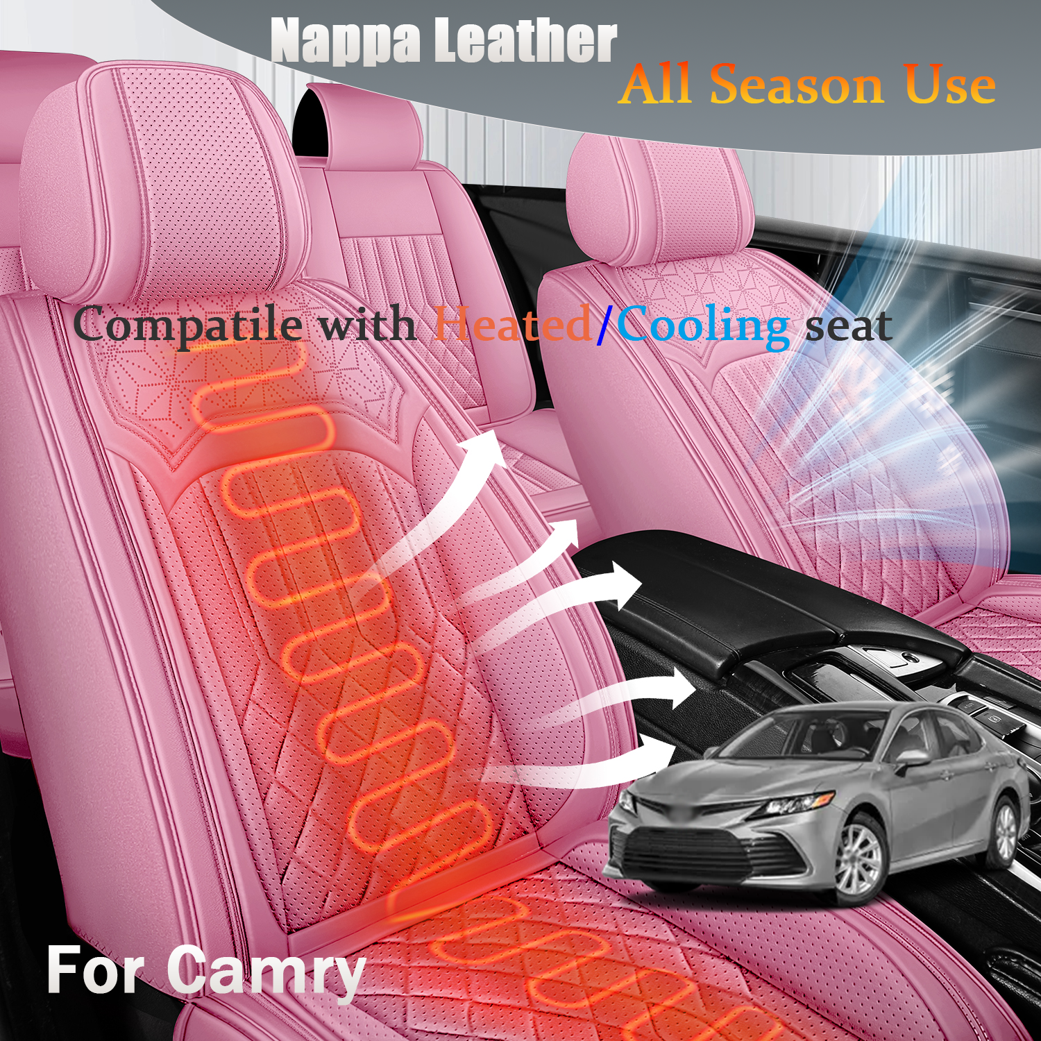 ITEYAO 1998-2026 Toyota Camry Seat Covers Full Set 5-Seats, Premium Nappa Leather Car Seat Covers Breathable All-Season
