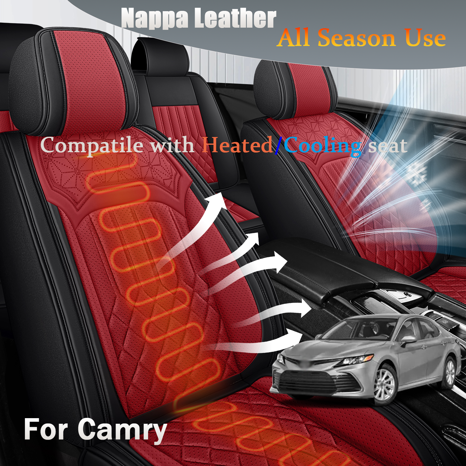 ITEYAO 1998-2026 Toyota Camry Seat Covers Full Set 5-Seats, Premium Nappa Leather Car Seat Covers Breathable All-Season